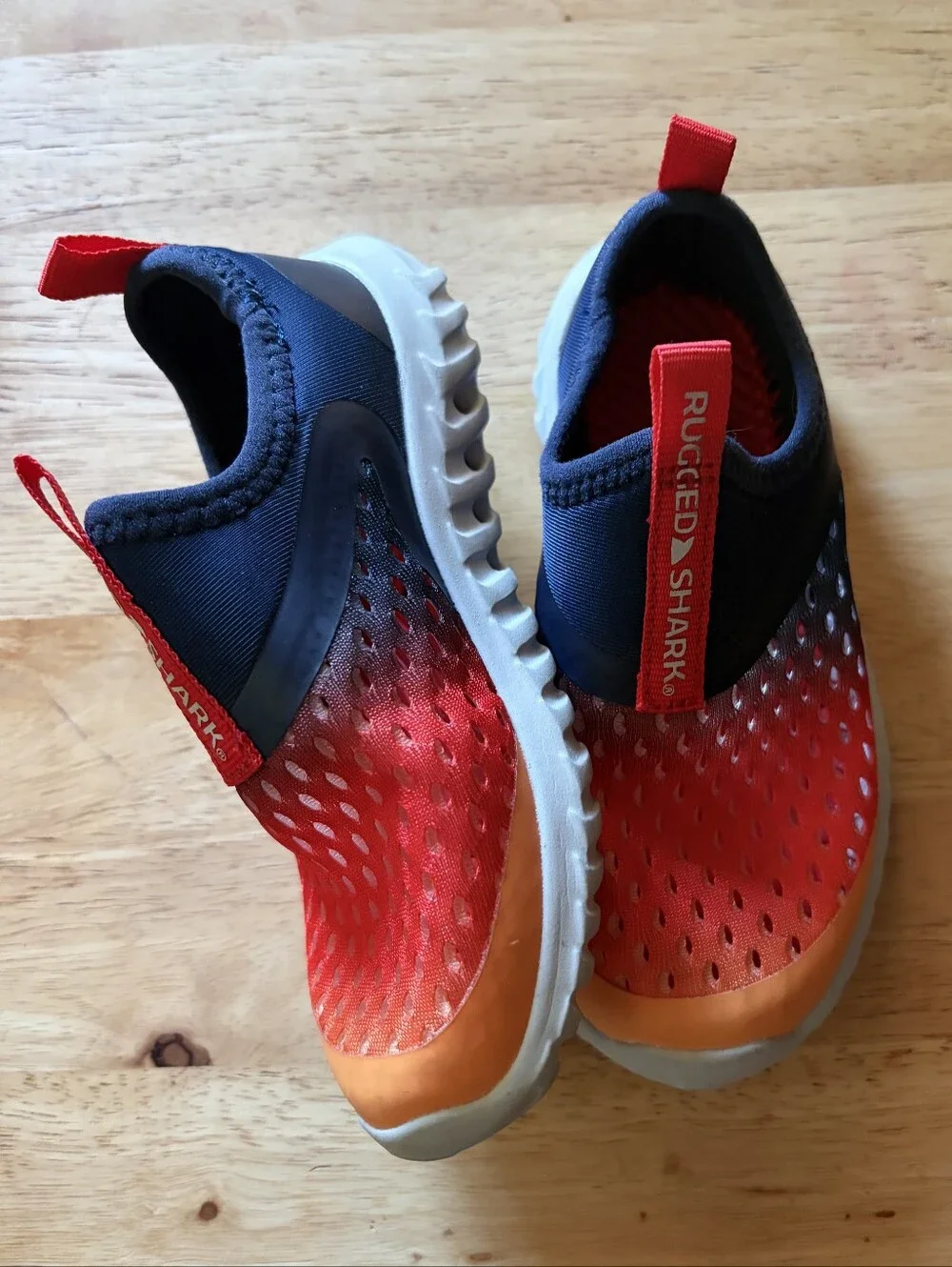 Rugged Shark Toddler Slip-On Water Shoes in Red, Navy & Yellow Size: 9